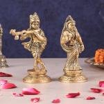 Pure Brass Radha Krishna Idols - Superfine 4.5" Pair | Elegant Compact Sculpture | Divine Love Home Decor | Intricate Craftsmanship | 1 kg Spiritual Gift